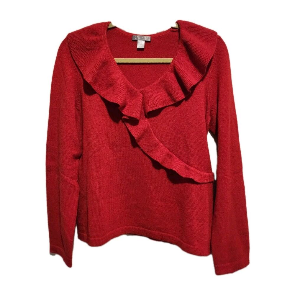 Charter Club 100% Cashmere Ruffle Neck Sweater Red Size Medium
